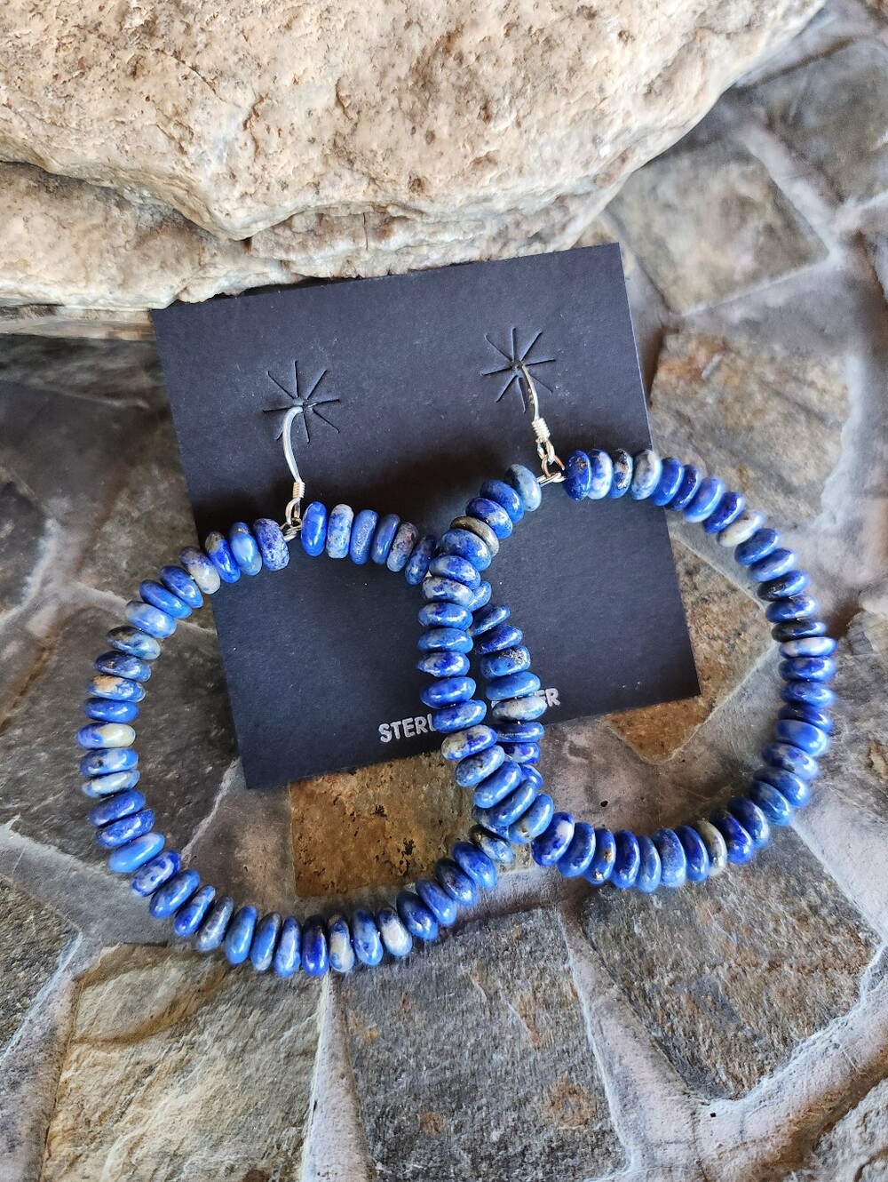 Sterling Silver Lapis Lazuli Beaded Hoop Earrings